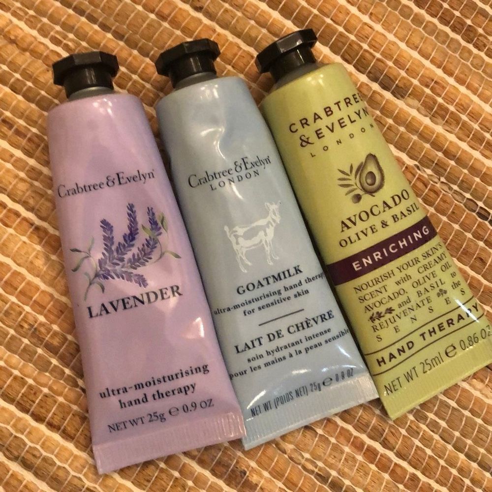 Crabtree & Evelyn London 3 piece, hand cream, lavender goat, milk, avocado oil,